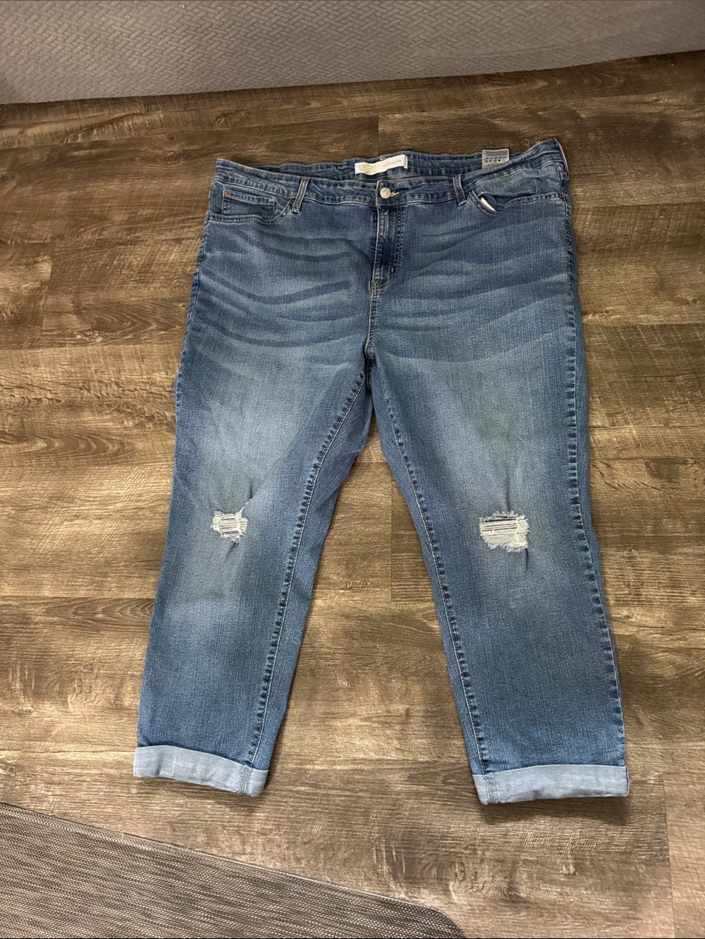 Levi's Medium Blue Distressed Ankle Boyfriend Jeans